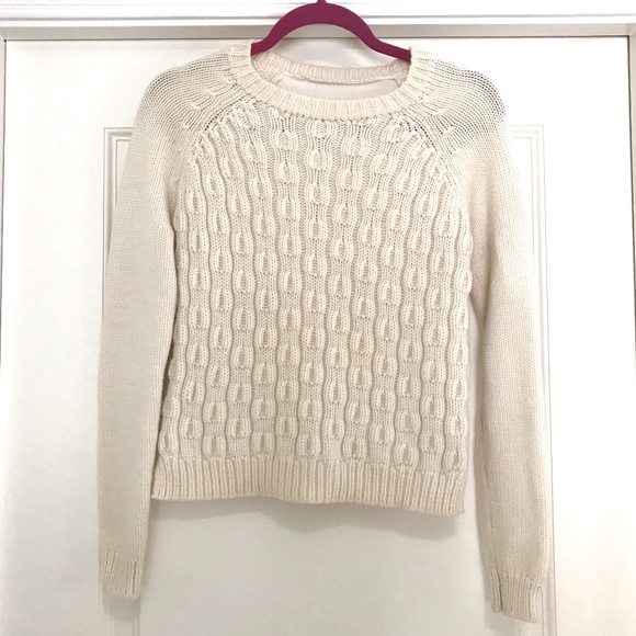 None Sweaters - Cable Knit Sweater with Solid Fabric Back-S
